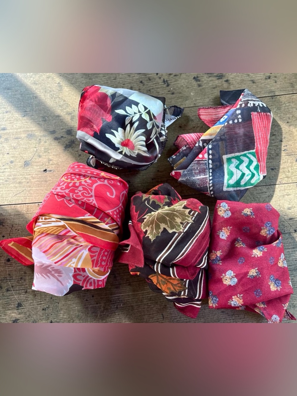 Red Scarf Lot of 5 | Fall Scarves | Floral Leaf Paisley Scarves | Women’s Fashio